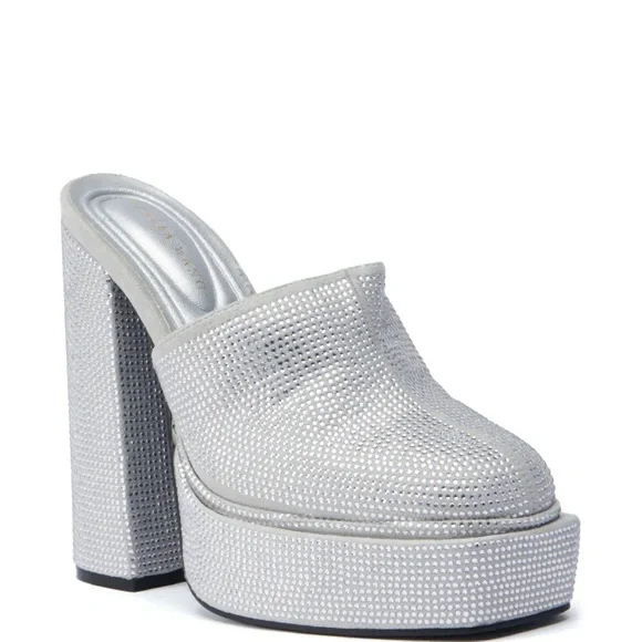 Silver Rhinestone Platform Mules - Picture 3 of 4